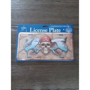 Pirate With Sharks License Plate by Guy Harvey.  Durable Metal Tag. Buccaneers